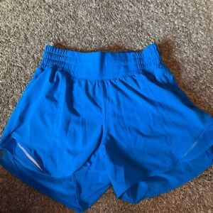 Royal blue lululemon, high waste Hotty hot hot shorts.